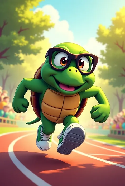 Illustration of the turtle character from Monica&#39;s Gang wearing glasses and running shoes , racing mascot