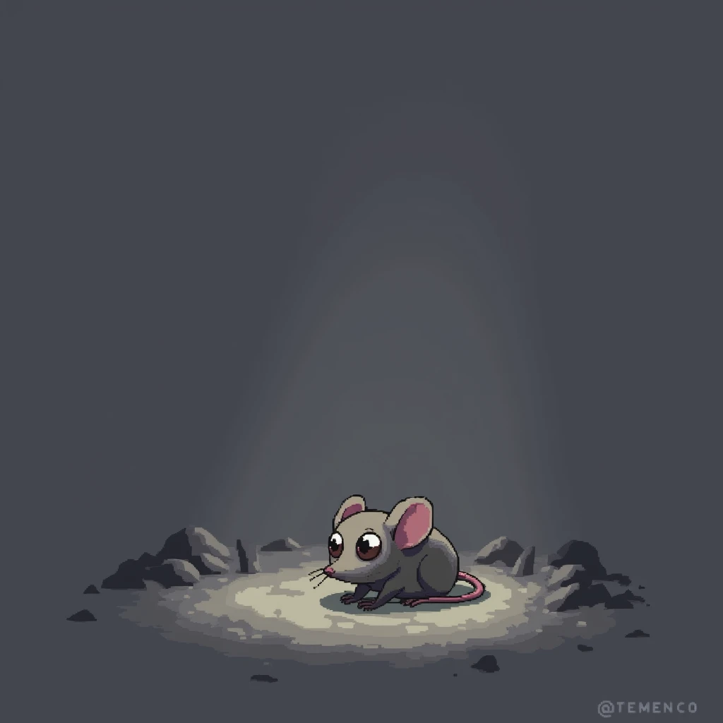 A mouse in a simple pixel art style. The picture is intended to convey a gloomy impression