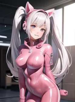 (photorealistic:1.4),best quality, ultra high res,
4k, instagram, 
higly detailed, ((SFW))
alice (nikke),(pink full bodysuit:1.4),animal ears, (fake animal ears:1.2), gloves, headphones, headset,
(jacket:1.3),(latex full bodysuit:1.3),(pink latex bodysuit:...