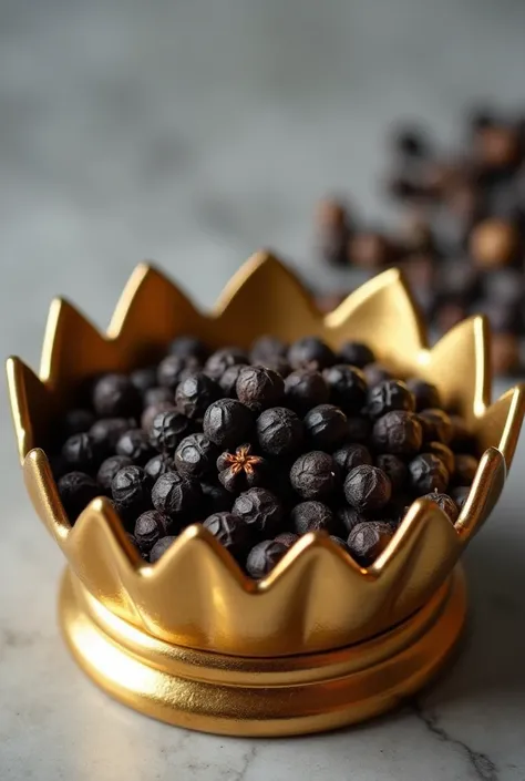 Black pepper in a golden crown plate 