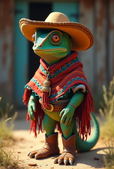 A chameleon in a huaso suit
