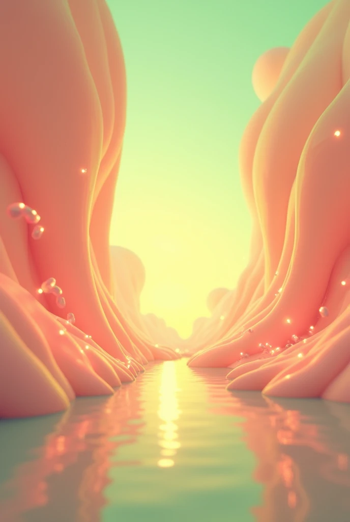 A dreamlike scene in a soft-focus, film-grain-rich environment, reminiscent of Wes Andersons cinematography, with a warm, golden color grading. A minimalist background blends #FF7EE2 and #E9FF97 hues, featuring delicate, swirling patterns of glowing lines.