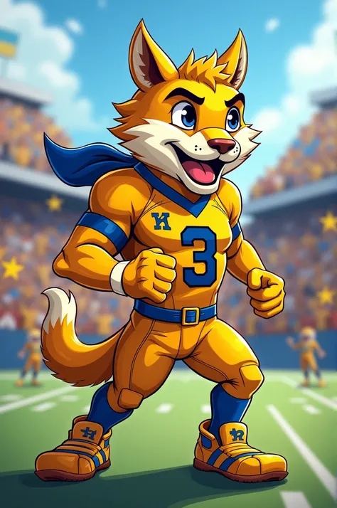 A mascot for a local yellow and a little bit blue football team