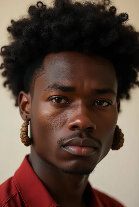 Black man with curly hair, who wears raw earrings