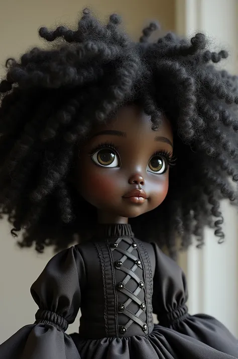 black doll, big curly hair, Linda.