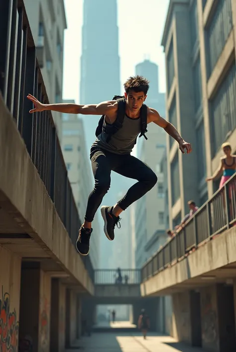 Image of a young man doing parkour 