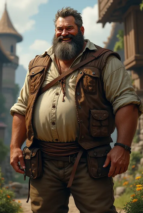 peasant, strong, leather vest, man, middle-aged, Art, fantasy, belly, strong, merry