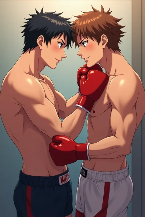 Gay porn anime , Two teenagers in boxers touching each other 