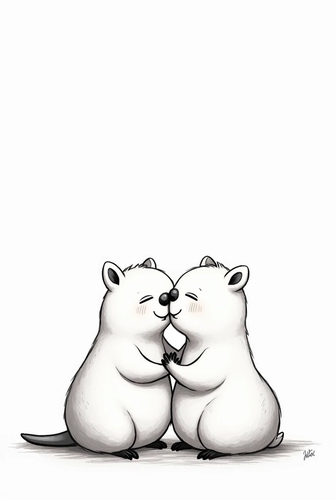 Couple of capybaras kissing drawing black and white animated