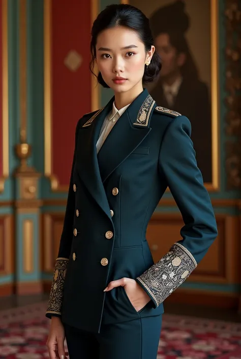 I want you to make me World War II uniforms but with a gala style with Asian and Nordic influence.