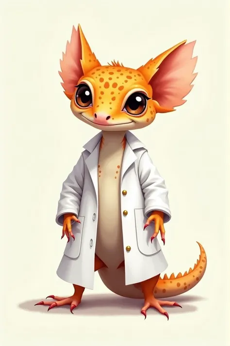 crested gecko wearing a lab coat 