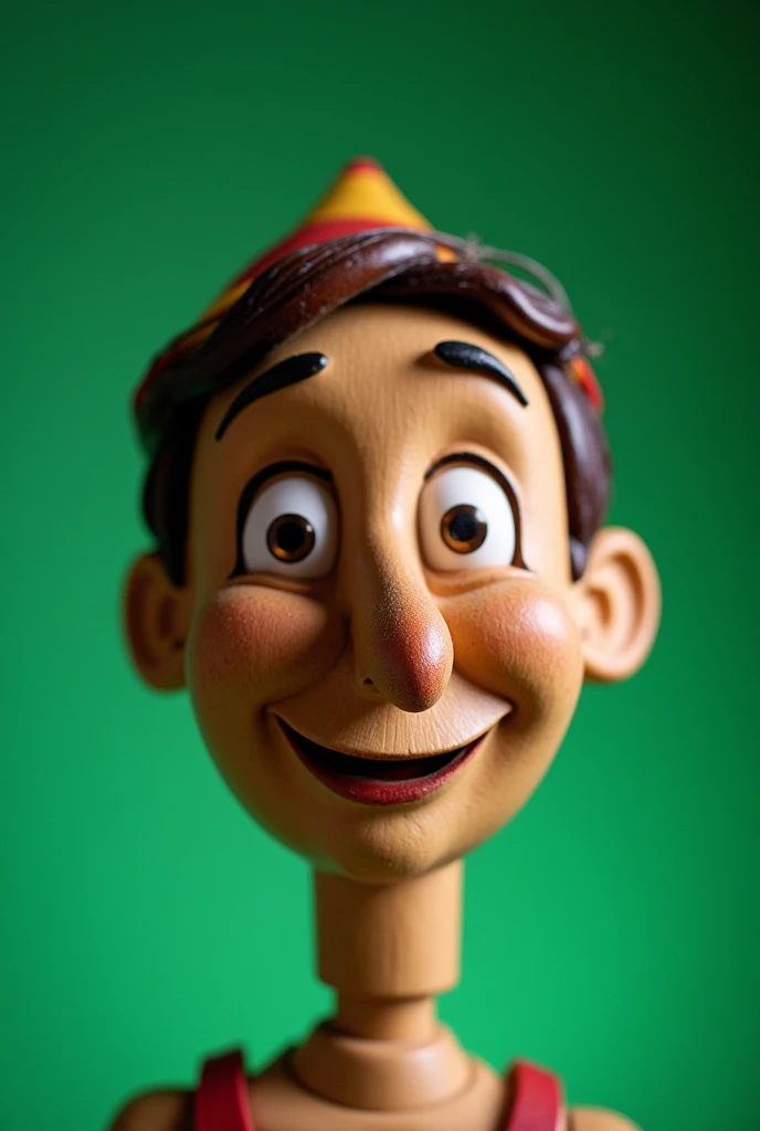 only Pinocchio&#39;s face with a green screen background