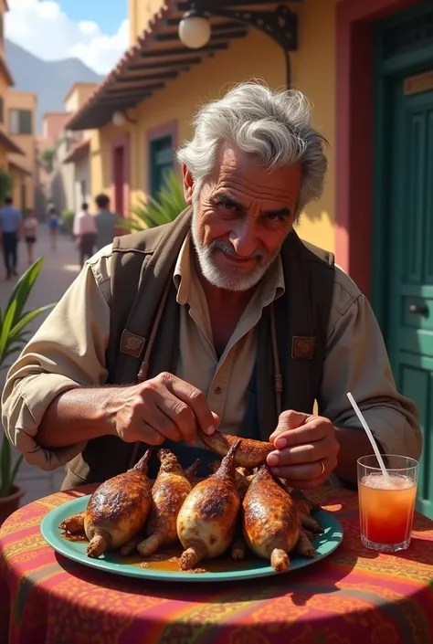 A Peruvian eating pigeons
