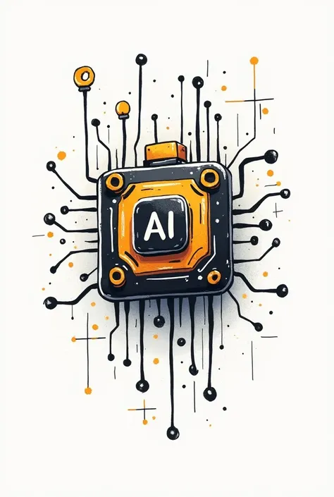 Hand drawn artificial intelligence icon with marker and grunge style, not very elaborate, in a single color, graffiti style , with doodles that look like some circuits
