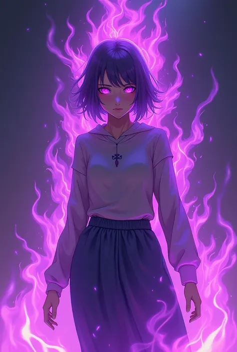 A figure, consisting entirely of purple flames. Your body is full of living, surrounded by violet flames, which in a gentle, but constant rhythm blaze. The hair is also made of flames, which extend in all directions like flickering tongues of flame. Her ey...