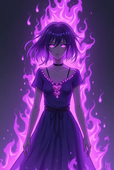 A figure, consisting entirely of purple flames. Your body is full of living, surrounded by violet flames, which in a gentle, but constant rhythm blaze. The hair is also made of flames, which extend in all directions like flickering tongues of flame. Her ey...