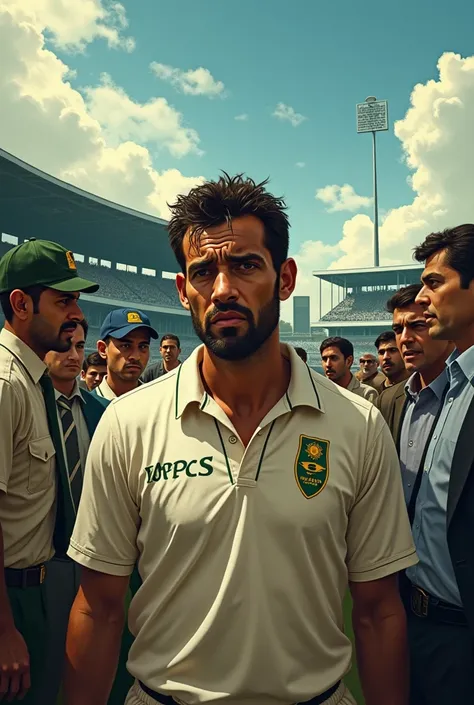 Create an image depicting a dramatic moment following Indias ODI series victory over South Africa. Show South African captain Hansie Cronje with a concerned expression, and include taped conversations with bookmaker Sanjiv Chawla discussing match-fixing. I...