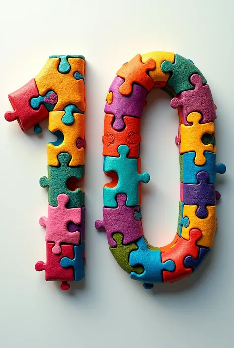 Number 10 made of colorful puzzles