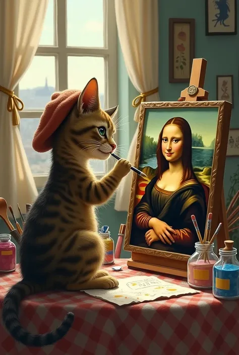 Cat drawing the Mona Lisa 