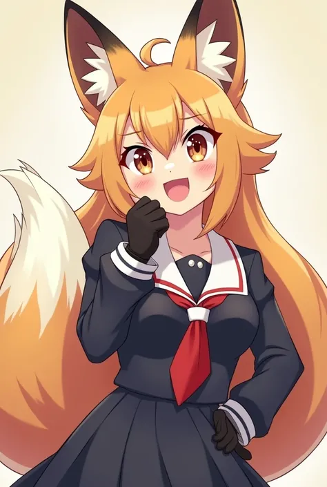 Anthropomorphic furry fox completely furry without human features in a schoolgirl outfit with big breasts hentai without human features completely furry 2D anime style 