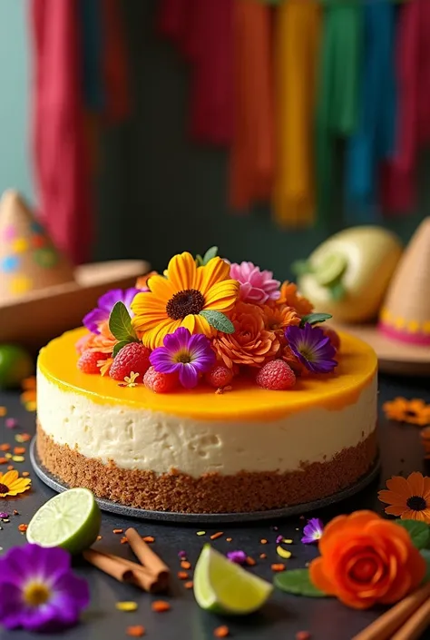 Create a cheesecake with a Mexican background
