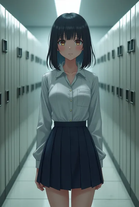 School girl uniform in a locker bodysuit

