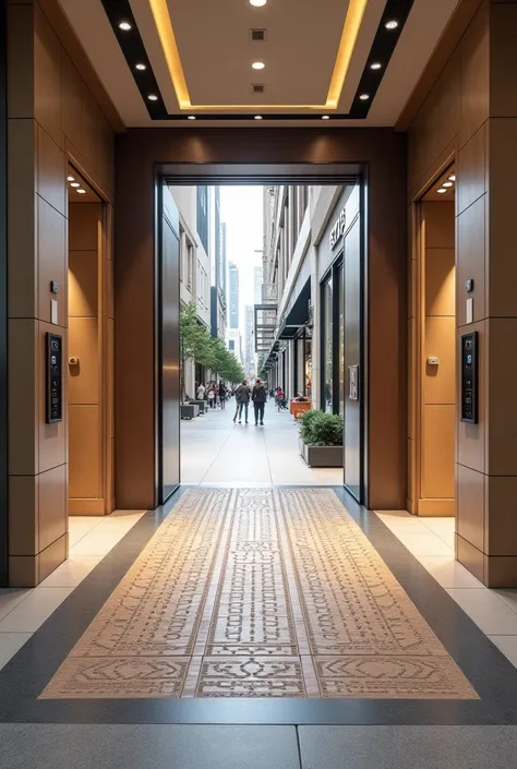 Make the entrance to a shopping mall, with elevator to the second floor, tactile flooring for blind people who use a cane that leads to the entrance, and written in Braille at access points. The tactile floor must be complete and must lead to the entrance ...