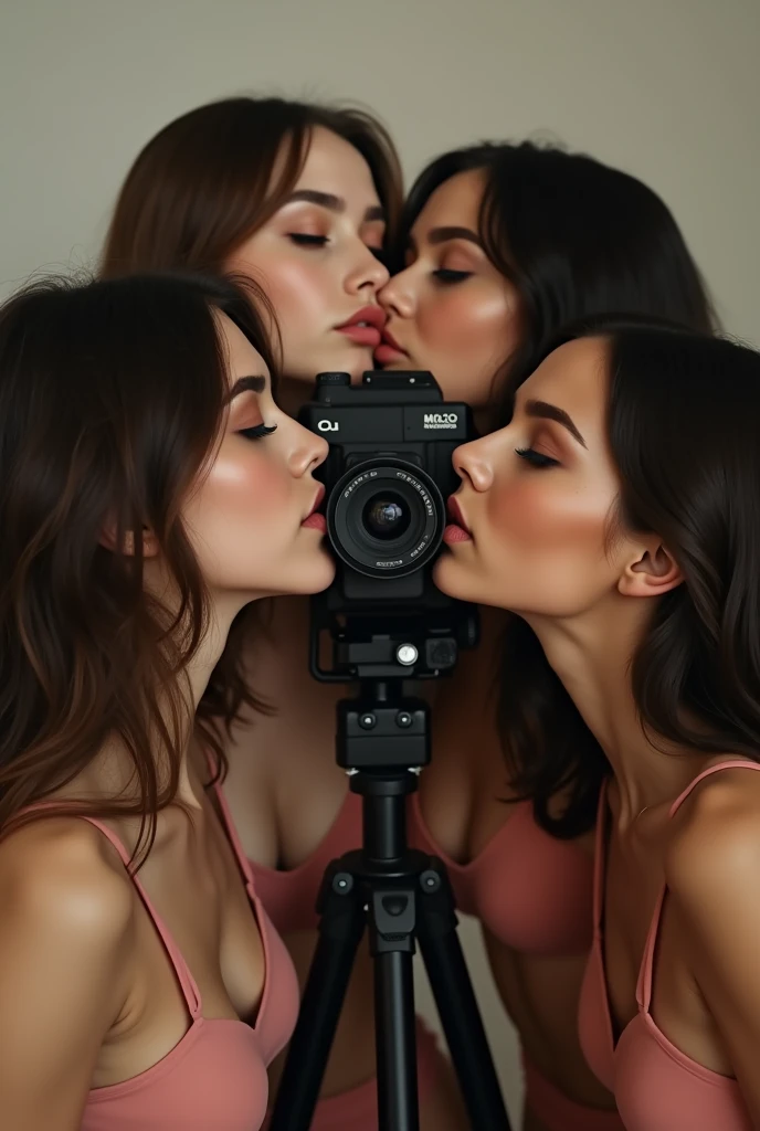 Multiple Girls kissing a video camera.

