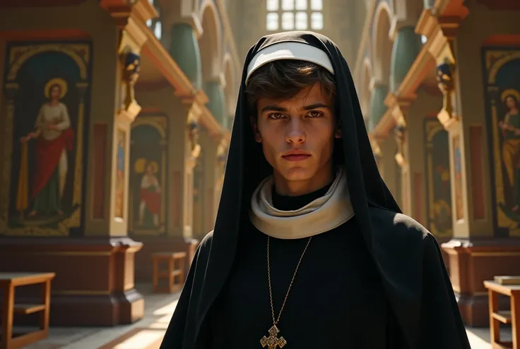 Young Dominican monk with headdress in conflict with the church during the Renaissance

