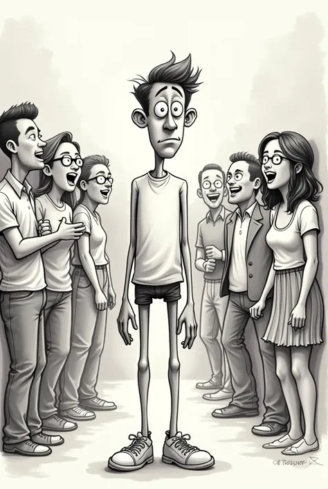 Drawing of People Laughing at a Skinny Man