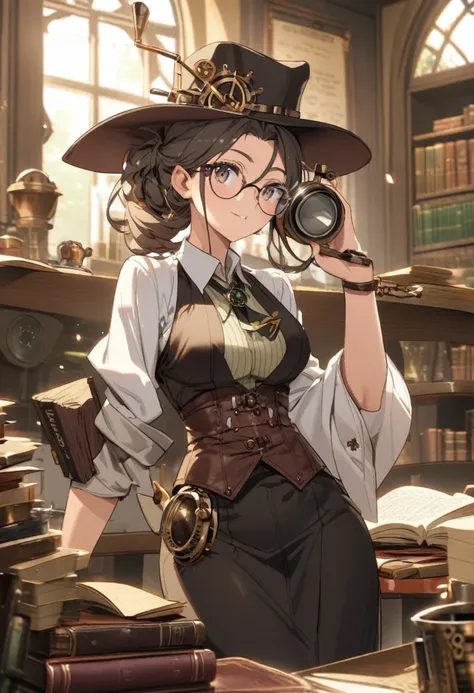 a kind steampunk librarian lady