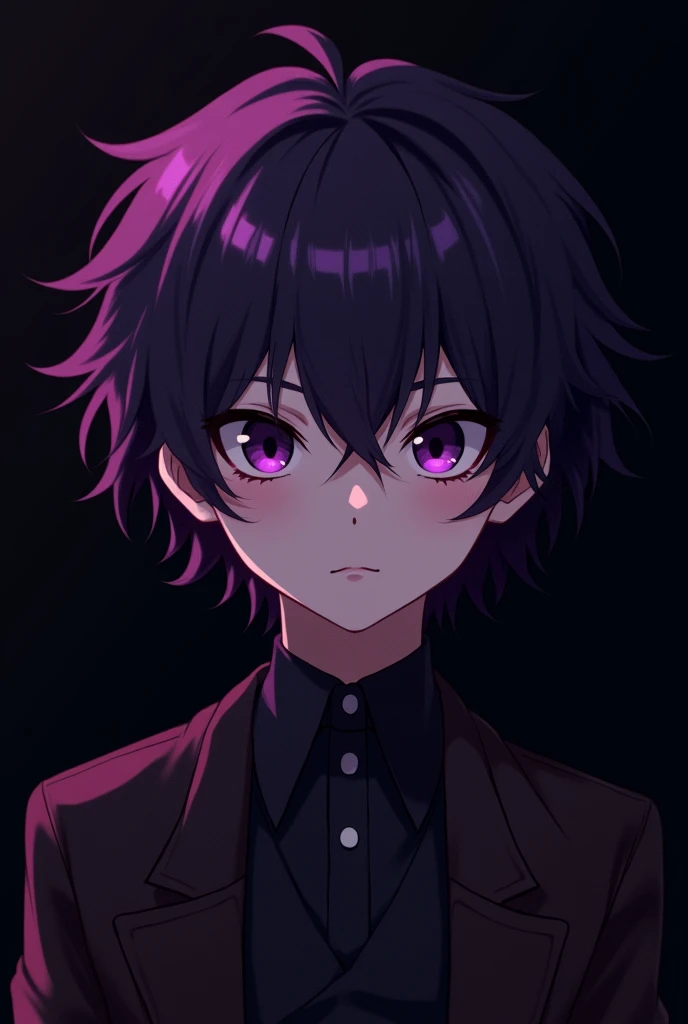 I want an anime boy, but of anime that is so to speak sexy that is young of 2 and with purple or black hair, I also want the background to be black or dark purple and for it to look bad 