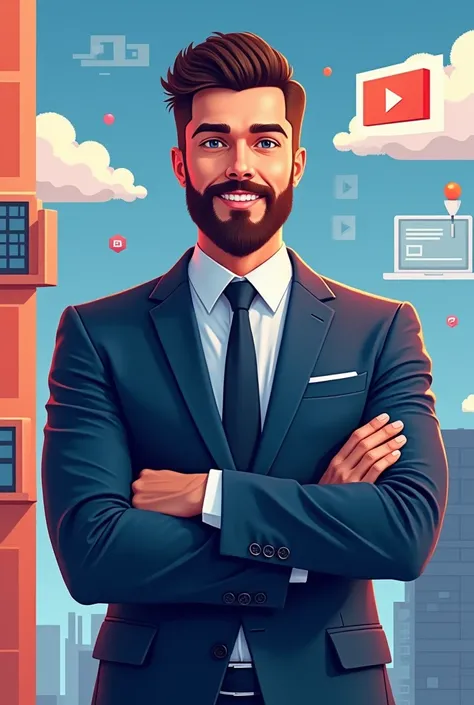 A young businessman with a well-groomed beard digital marketing pixel style 