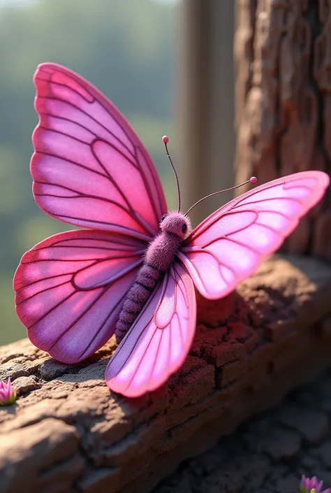 big pink butterfly on side without flowers