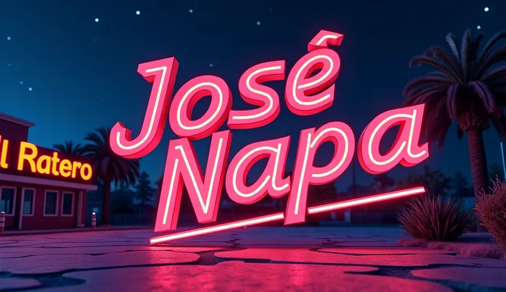 Word José Napa in 3d and at the bottom it says El Ratero neon with a night background with stars 