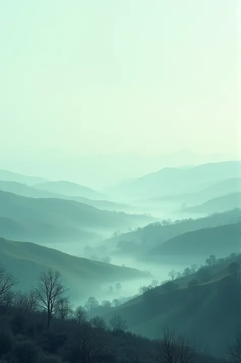 A landscape with cold colors with green, blue and gray