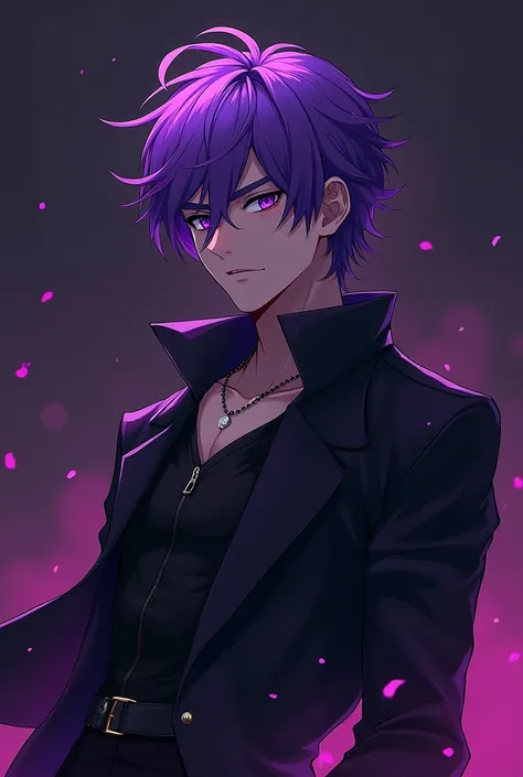 I want a badass and sexy anime boy character with purple hair, that he&#39;s in a bad boy position and that deep down he&#39;s dark and purple