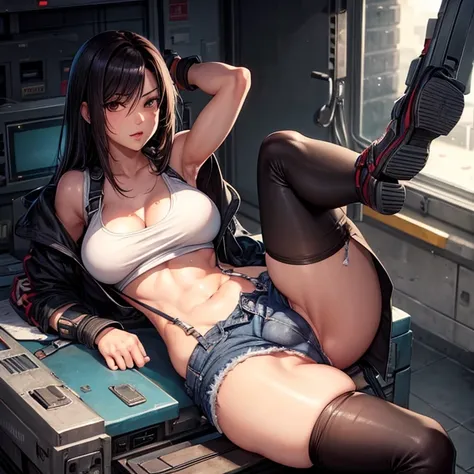 Shorts　juvenile　Tank top　hoodie　jeans　Tifa Lockhart　Attractive ass　Big penis　attractive vagina　Large Breasts　suspenders　Sleeping on the operating table　A machine is attached to the penis