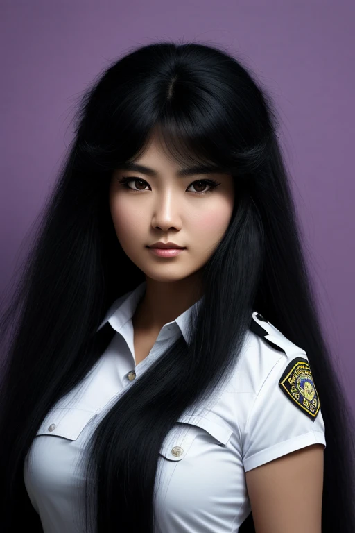 jet black hair,very long hair,lion-like hair,wolf-like hair,frizzy hair,thick hair,fluffy hair,most very heavy weight hair,most very voluminous hair,shiny jet black hair,female jail officer,black uniform,a heavy-looking uniform,black pants,1 Chinese woman,...