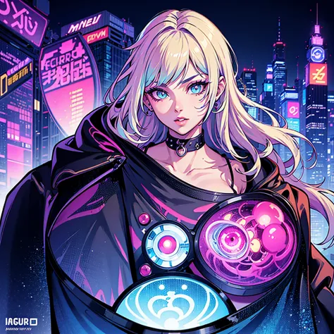 masterpiece, Best Quality, Confident cyberpunk girl, full body shot, playing electric guitar at a concert and singing. Harajuku Inspired Pop Outfit, bold colors and patterns, Eye-catching accessories, Modern and innovative hairstyle, Vibrant makeup, Cyberp...