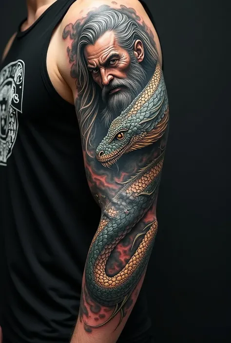 Odin and jormungand tattoo on arm 
