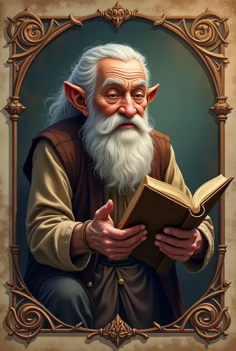 create a logo, of an old man who is reading or telling stories