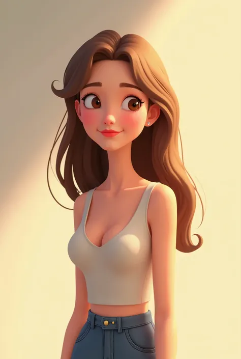 40-year-old lady with straight hair reaching to her waist and a light brown color, quite tall and thin ANIMATED