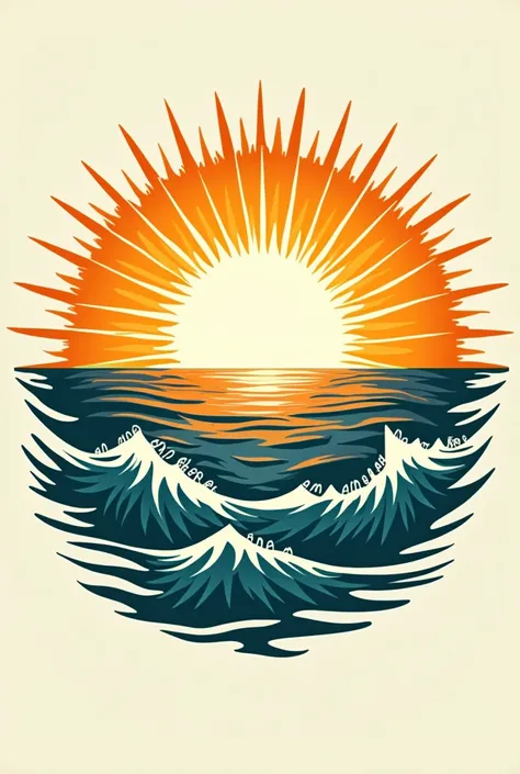 dramatic logo of sunlight and waves of sea whith leavs of lili inside of the sun with the name of Jesed artesanal soup 