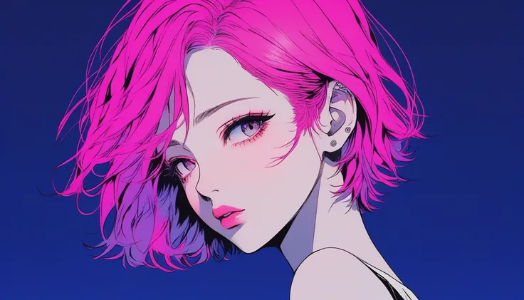 Illustrator, anime , Realistic ,sketch ,１, delicate,lip, T-Shirts,order,Textured Trim, (masterpiece,Highest quality,High resolution, Super detailed) ,Neon Hair,Canadian, (masterpiece,Highest quality) Cancer,night,Upper Body，