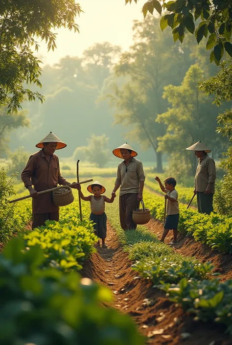 គ្រួសារកសិករខ្មែរកំពុងធ្វើស្រែចំការ