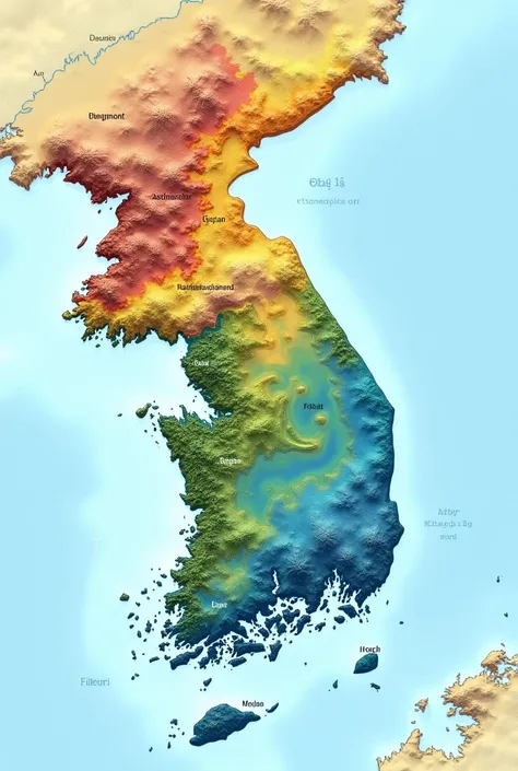 Create a climate map of South Korea, labeled by color in portuguese,LABELED

