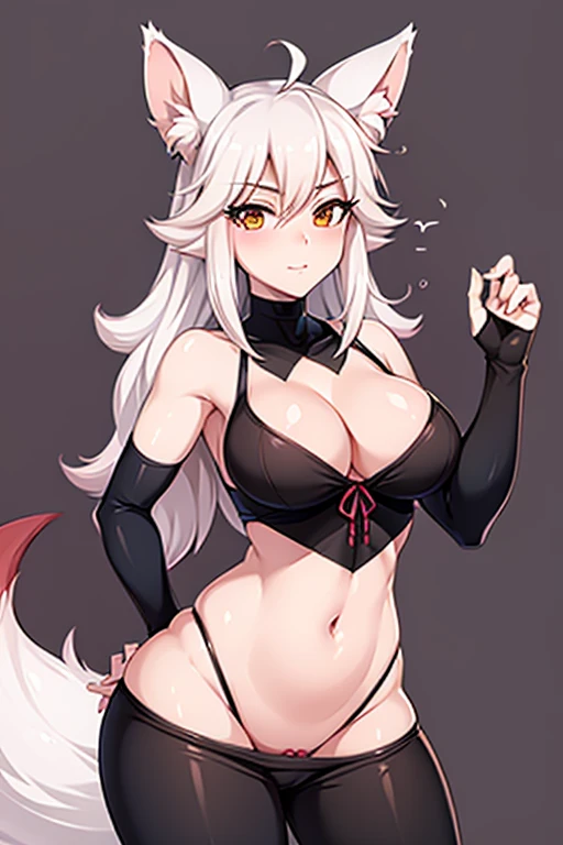 Mangle Fox-tailed zorro waifu milf, pirate clothing , HD, pelo blanco con rosa, busto grande, 