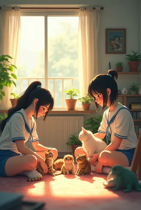 “Create an image in the style of Makoto Shinkai of a high school students keep pets in their apartments.”