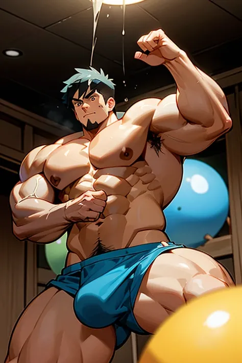 Ash Ketchum from Pokémon anime as a big dumb teenage muscular bodybuilder jock in a locker room flexing and staring blankly with mouth gaping open as his eyes glow under hypnosis as he repeats, "Big ... dumb ... big ... dumb... All I become, just big and d...